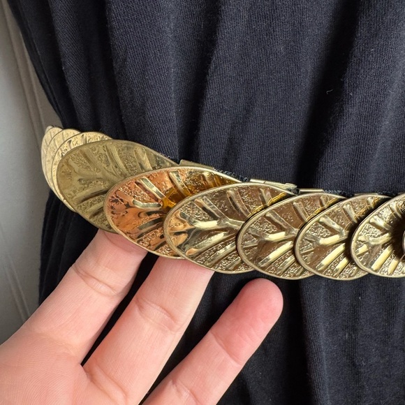 Vintage Gold Leaf Stretch Belt Women’s Elastic Belt  Fits Small/medium - Picture 2 of 3